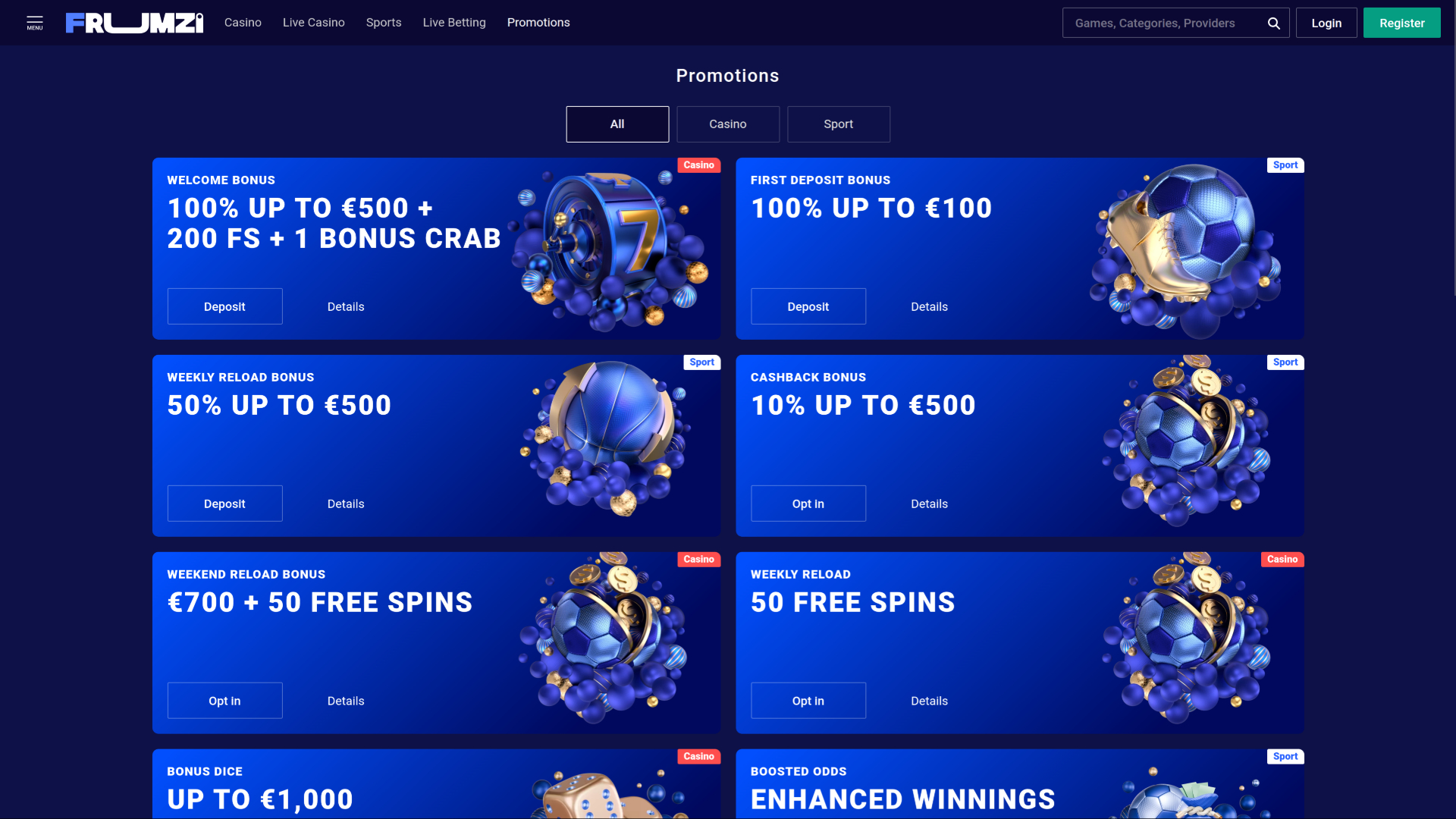 Promozioni desktop del casinò Frumzi