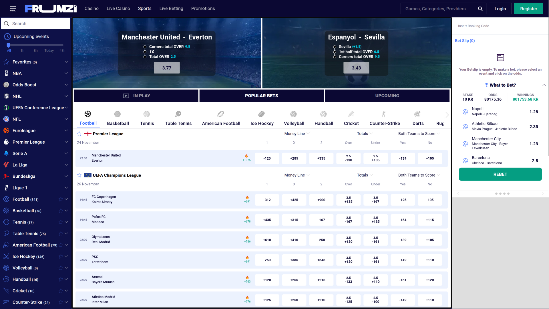Frumzi Casino Desktop Sports