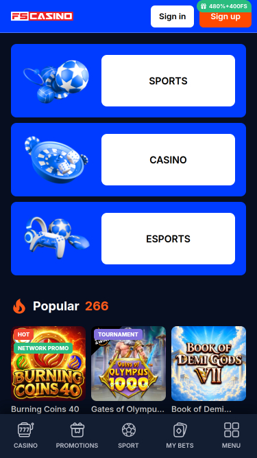 Página inicial do FS Casino para dispositivos móveis