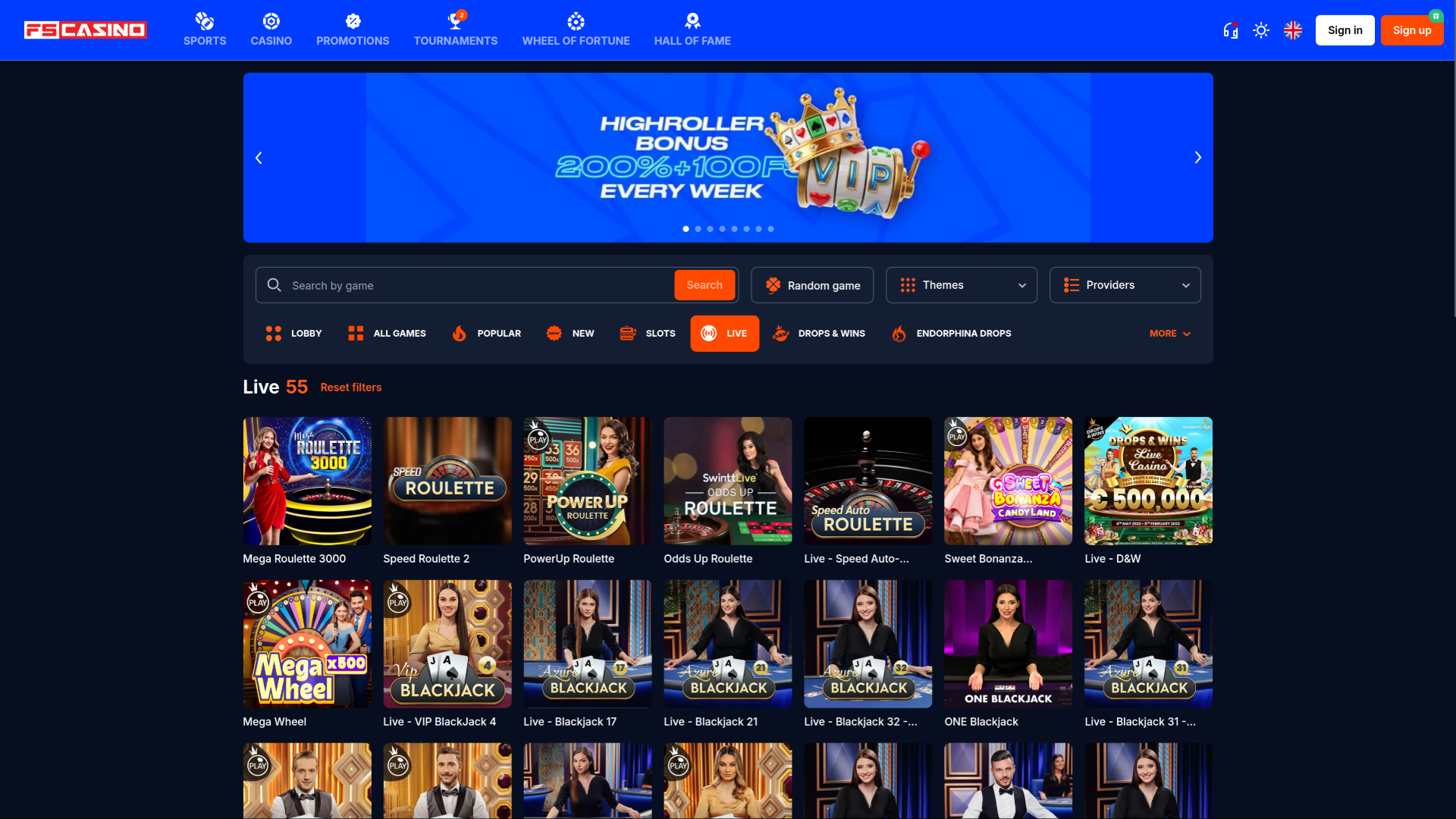 Cassino FS Desktop com Dealer ao Vivo