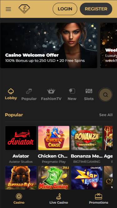 Games mobile page screenshot of FTVClub Casino