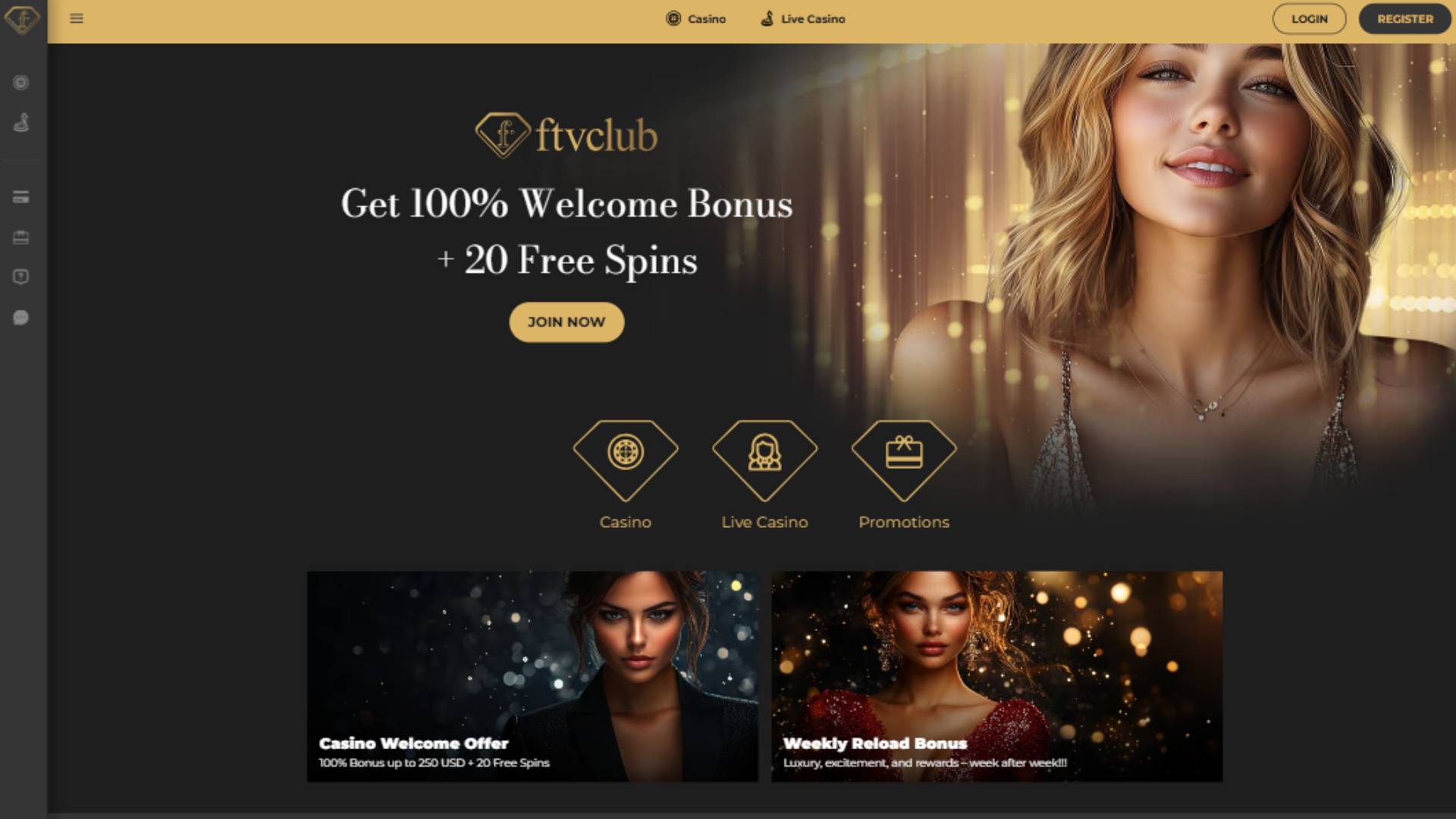 Homepage screenshot of FTVClub Casino