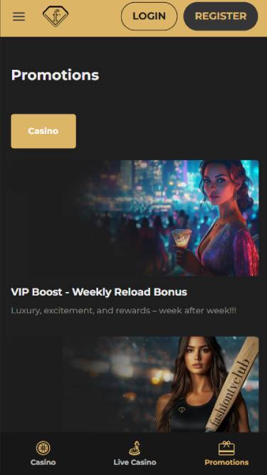 Promotions mobile page screenshot of FTVClub Casino