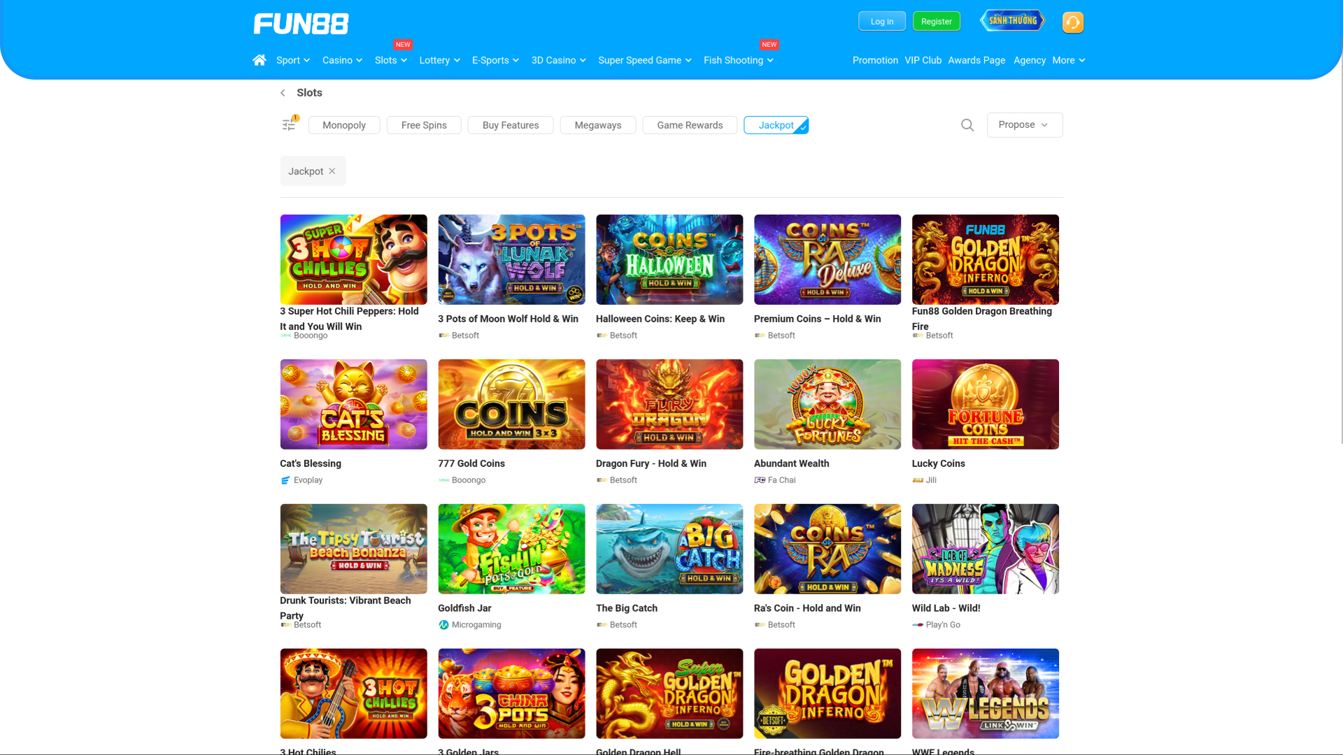 Jackpot du casino Fun88 sur ordinateur