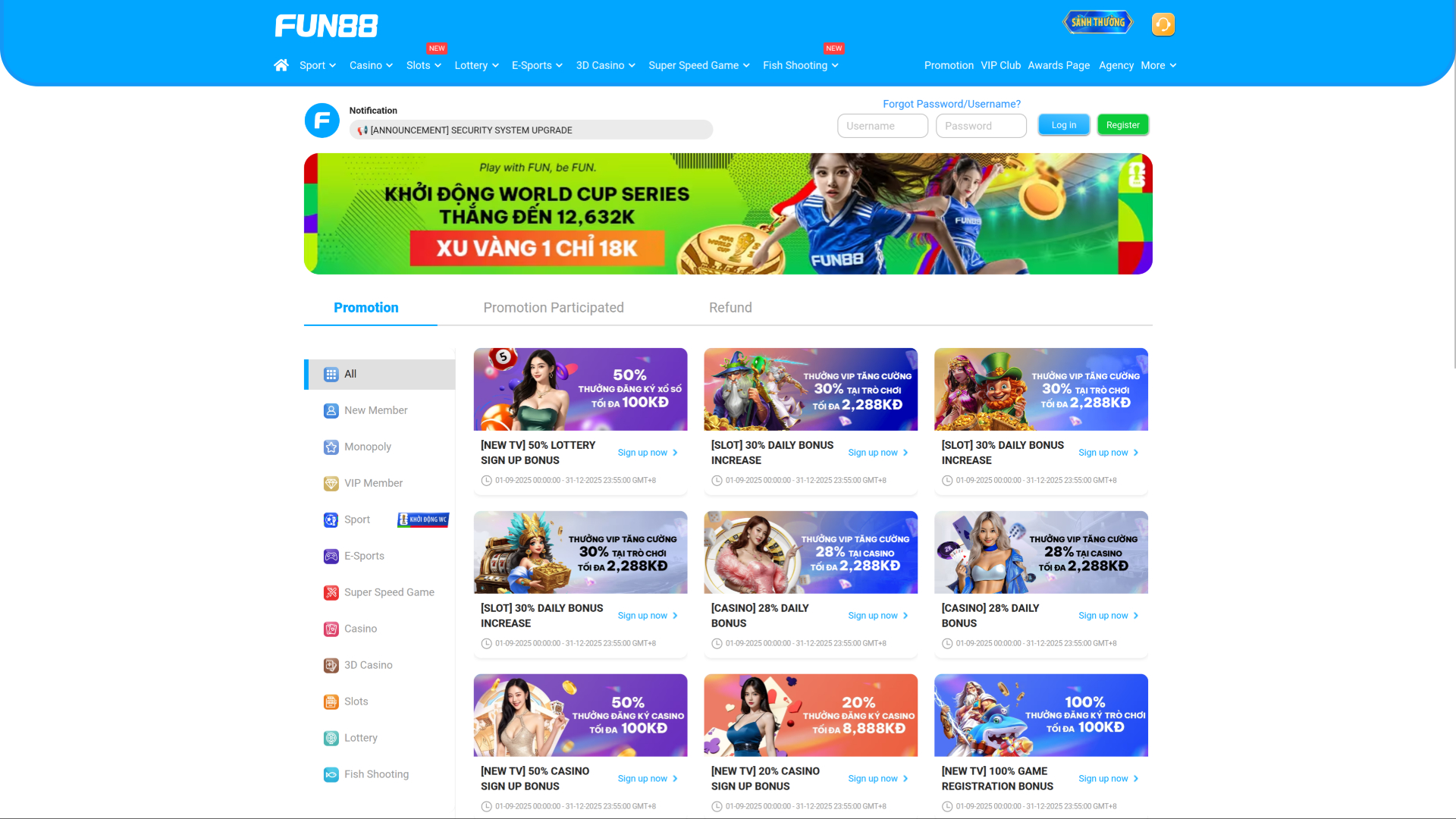 Promotions Fun88 Casino sur ordinateur