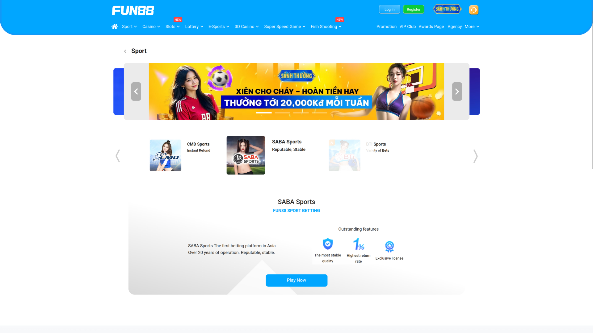 Sports de casino Fun88 sur ordinateur