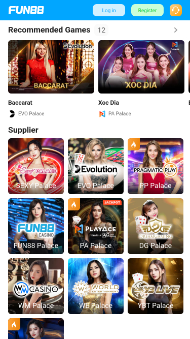 Casino mobile Fun88 avec croupier en direct