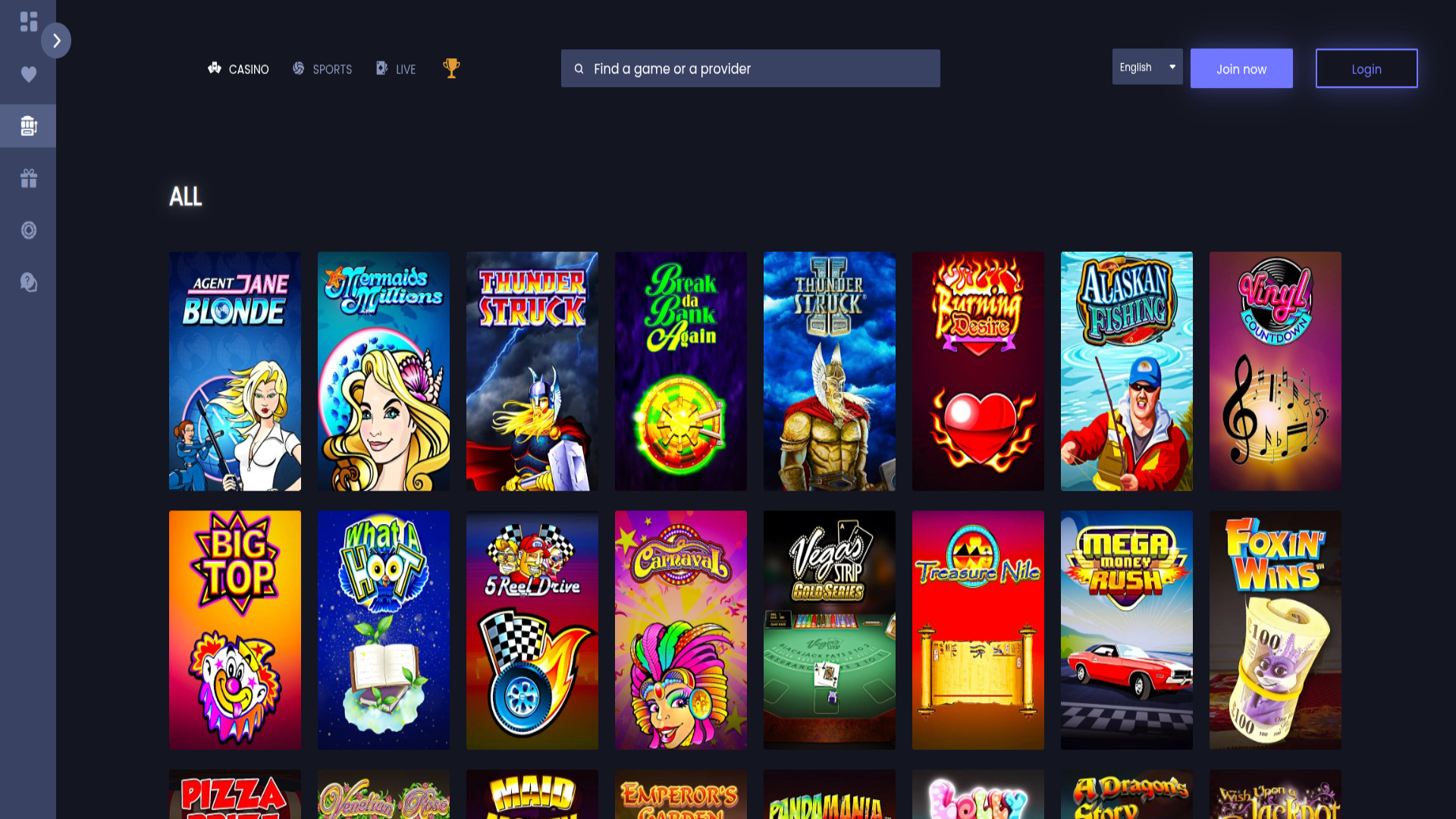 Capture d'écran des jeux du casino FunkyJackpot pour ordinateur de bureau