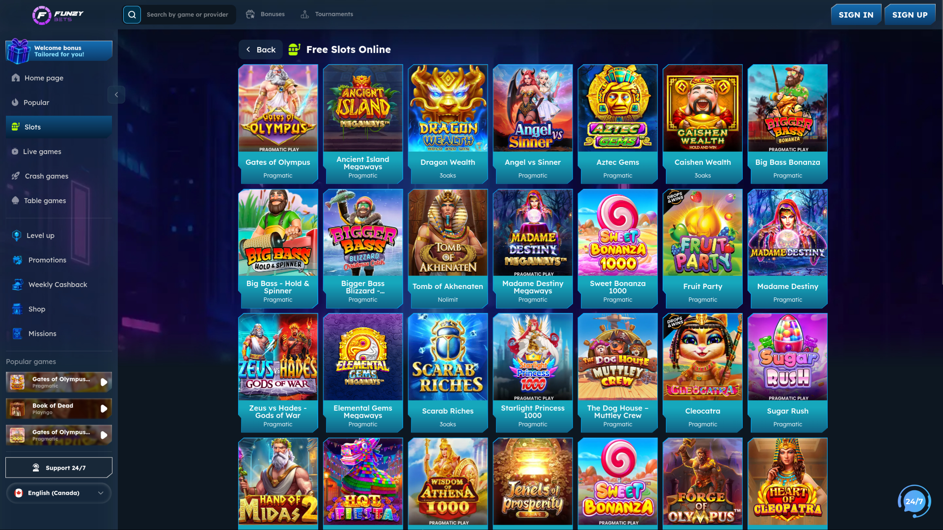 Giochi desktop del casinò FunzyBets