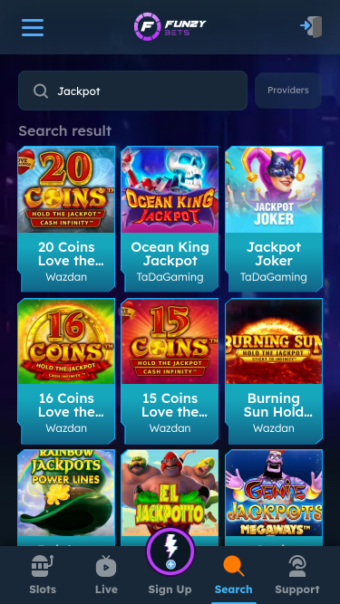 Jackpot mobile del casinò FunzyBets