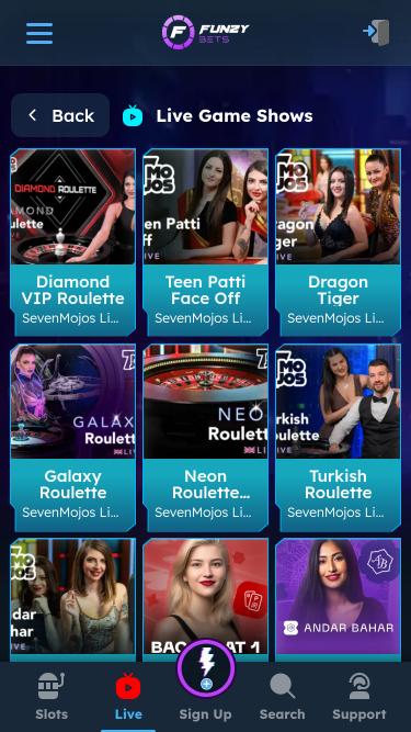 FunzyBets Casino Mobile Croupier dal vivo