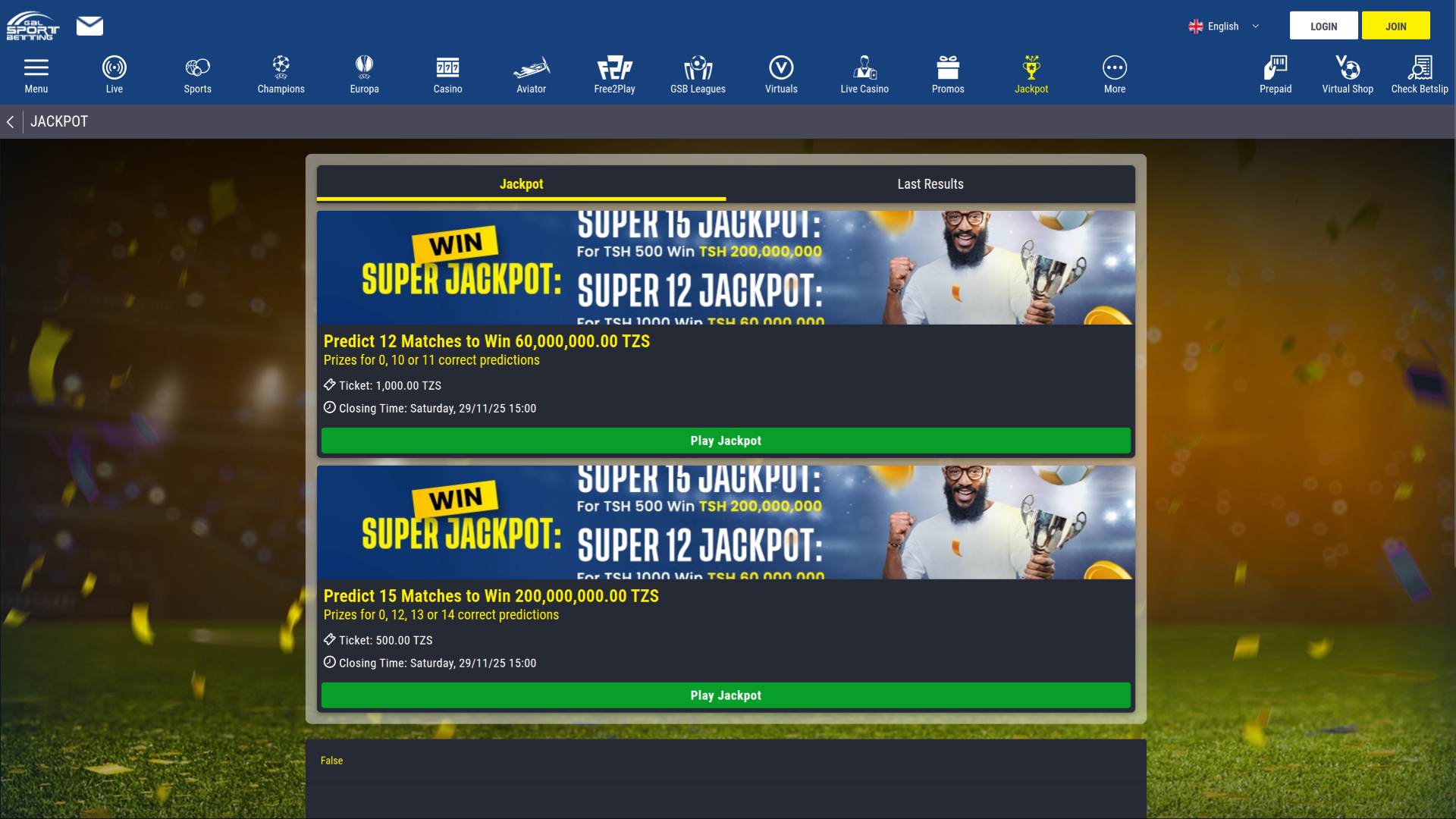 Jackpot du casino Gal Sport Betting sur ordinateur