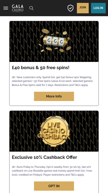 Promotions mobiles de Gala Casino