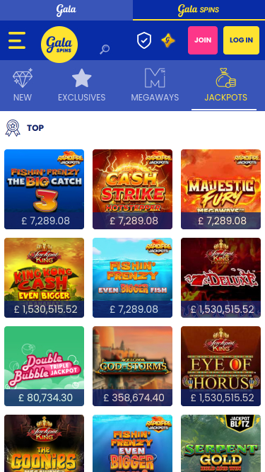 Jackpot mobile Gala Spins