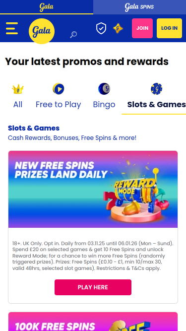 Promotions mobiles Gala Spins