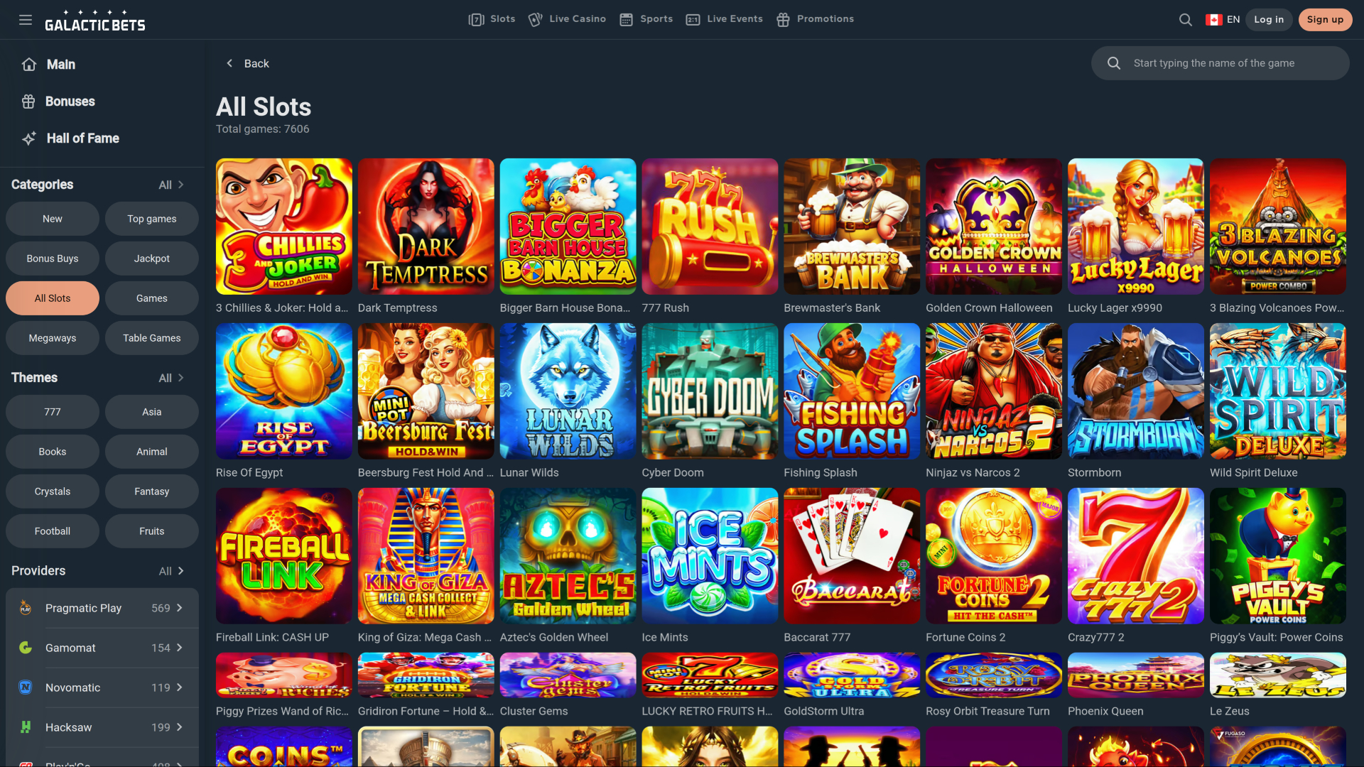 Jeux de casino Galactic Bets sur ordinateur