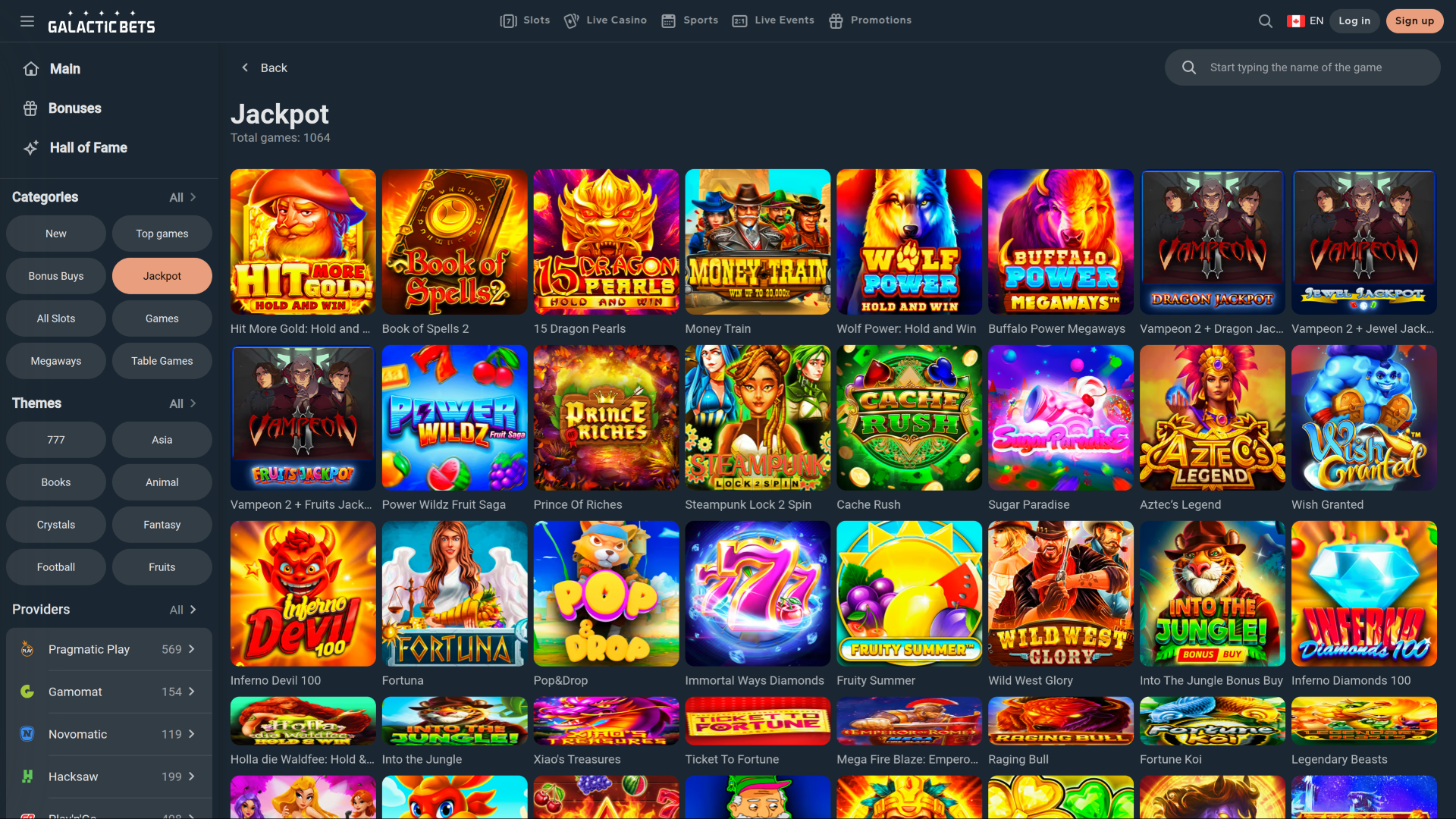 Jackpot du casino Galactic Bets sur ordinateur