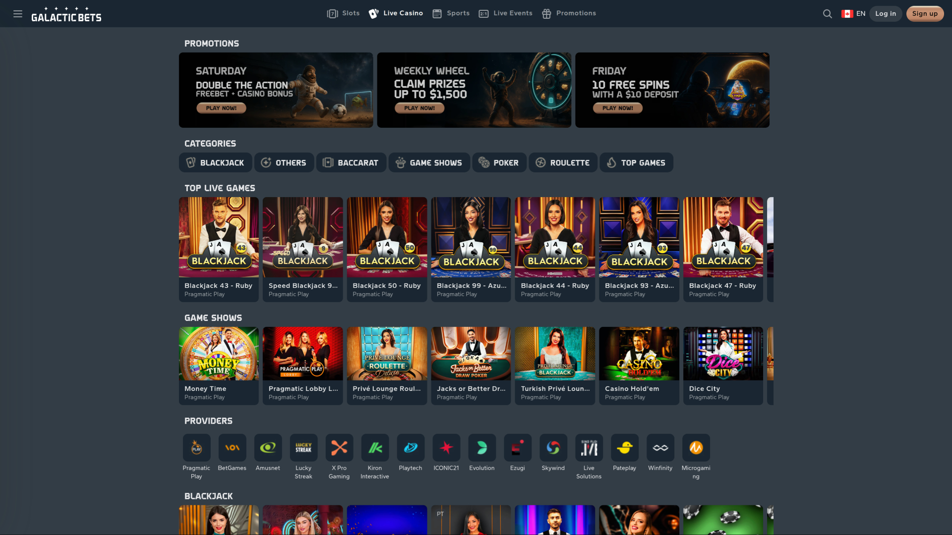 Casino Galactic Bets sur ordinateur avec croupier en direct
