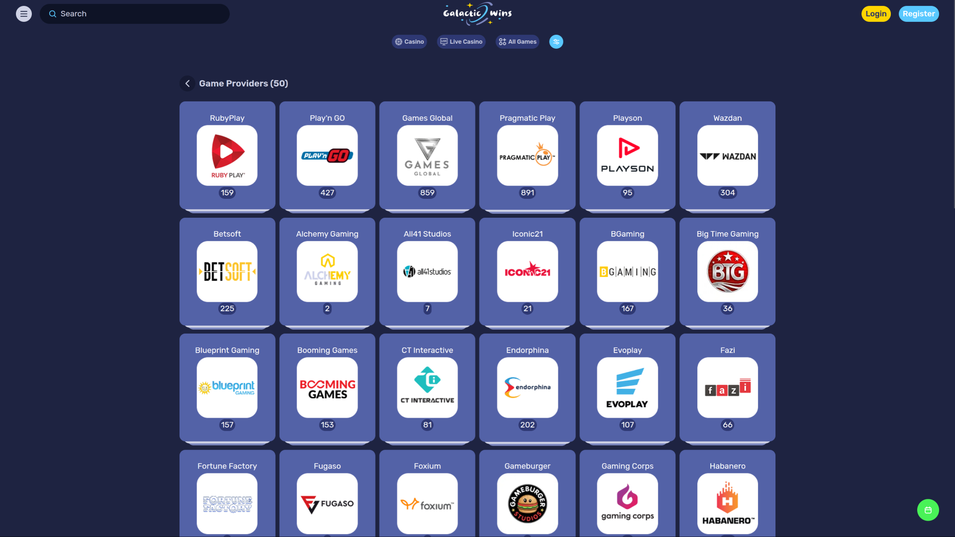 Desarrolladores de juegos de escritorio de casino Galactic Wins