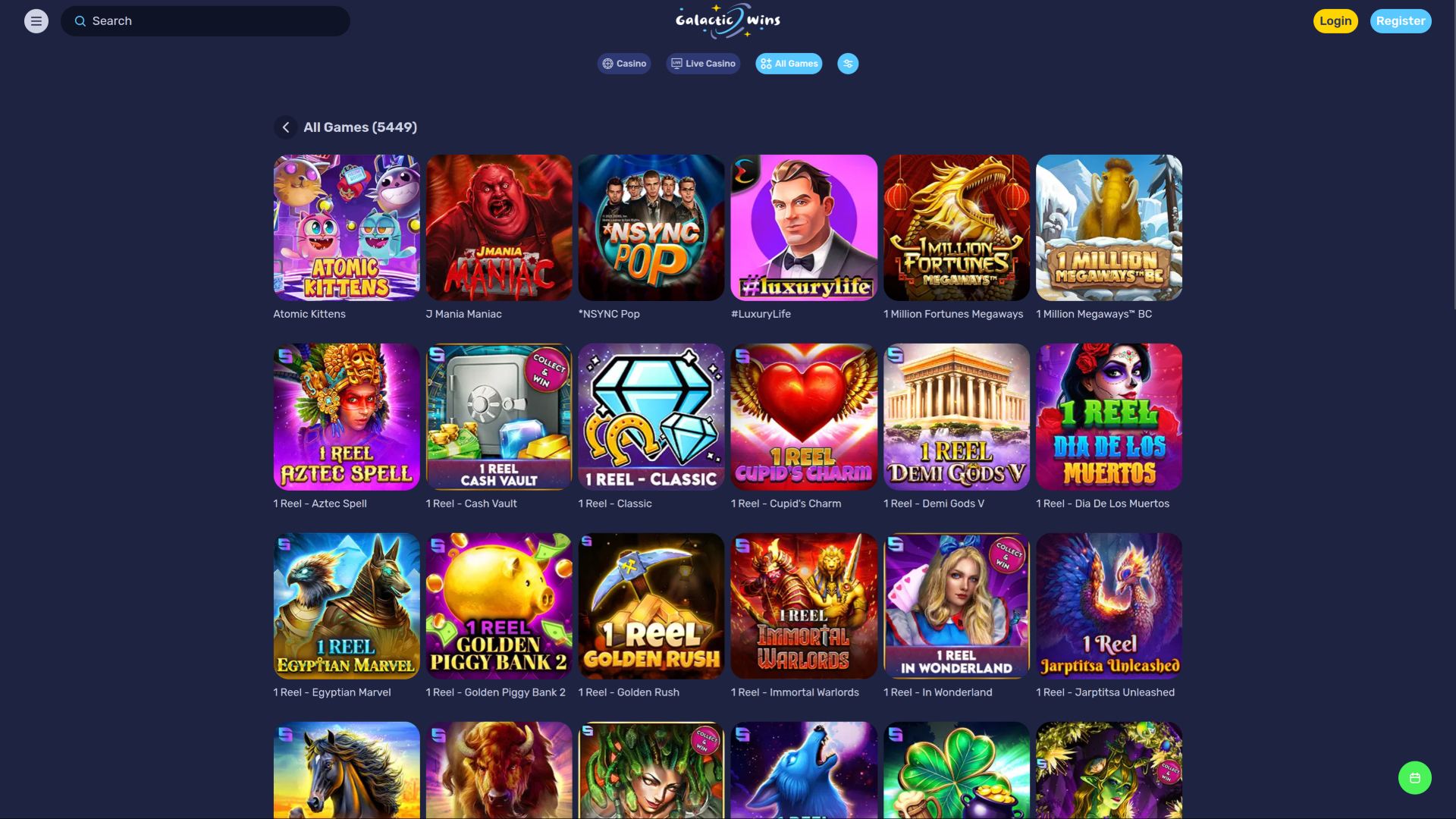 Juegos de escritorio de Galactic Wins Casino