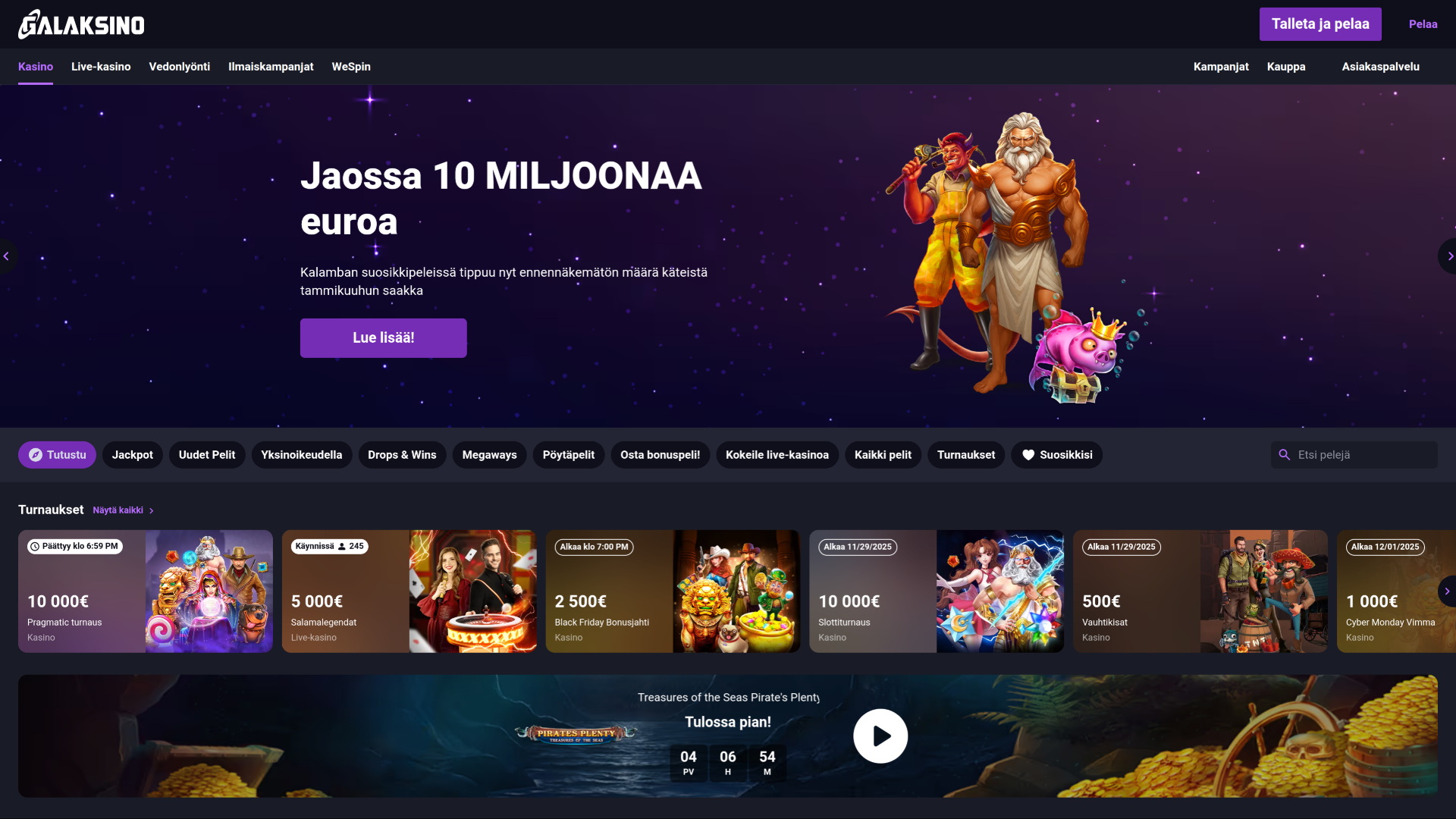 Galaksino Casino Desktop Homepage