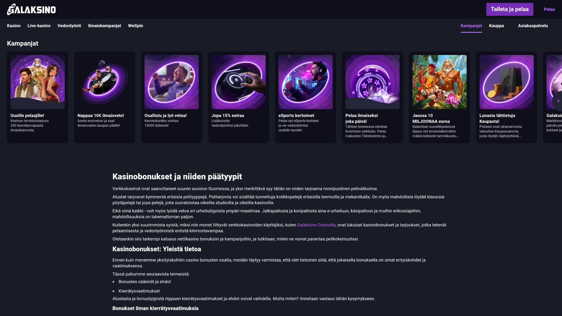 Galaksino Casino Desktop Promotions