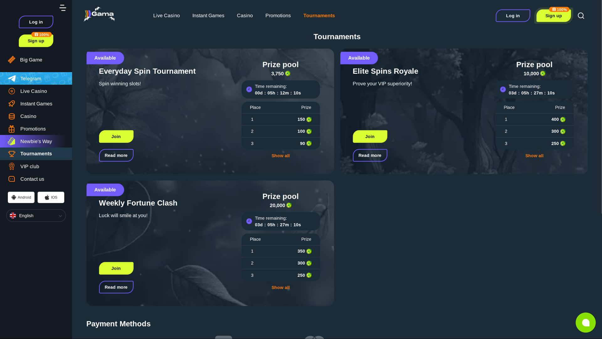 Tournois de casino sur ordinateur Gama