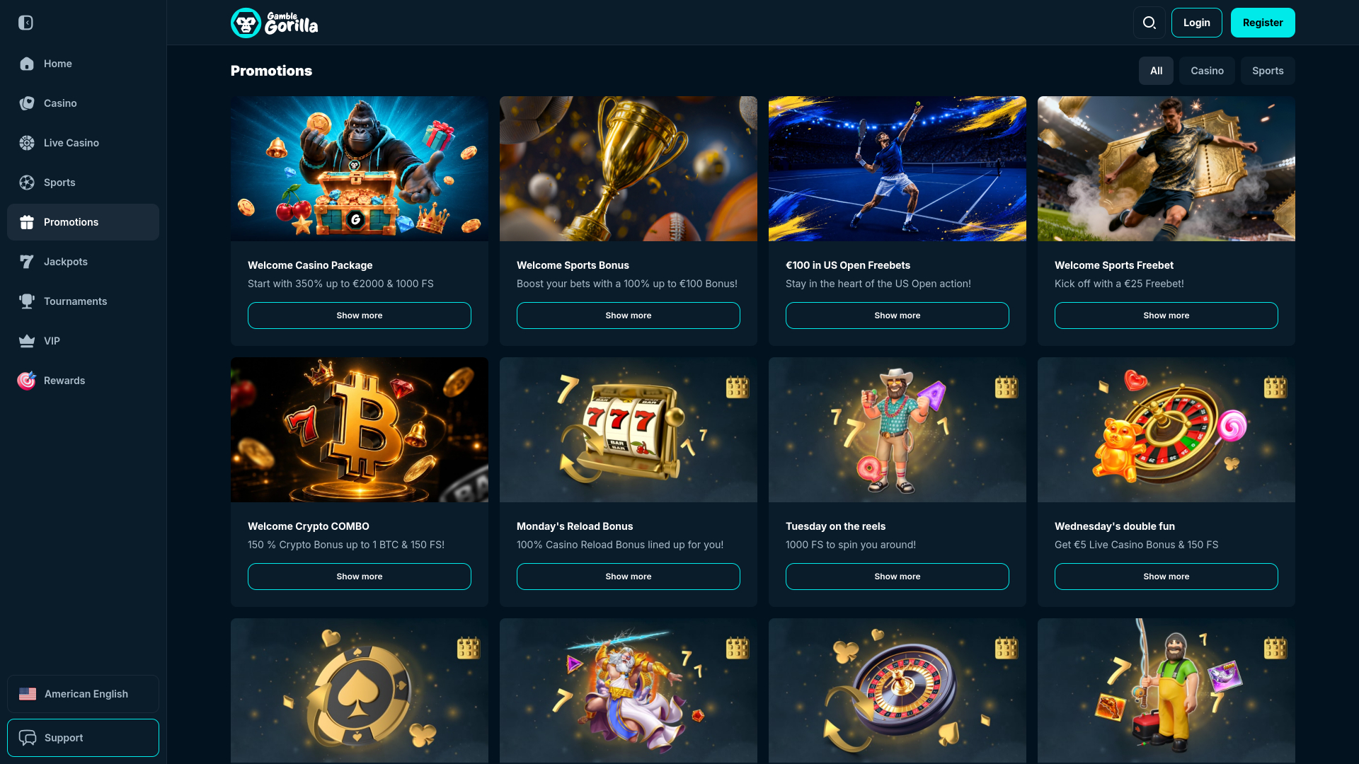 Promozioni desktop di Gamble Gorilla Casino
