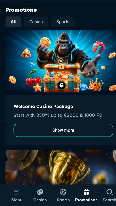 Promozioni per dispositivi mobili di Gamble Gorilla Casino