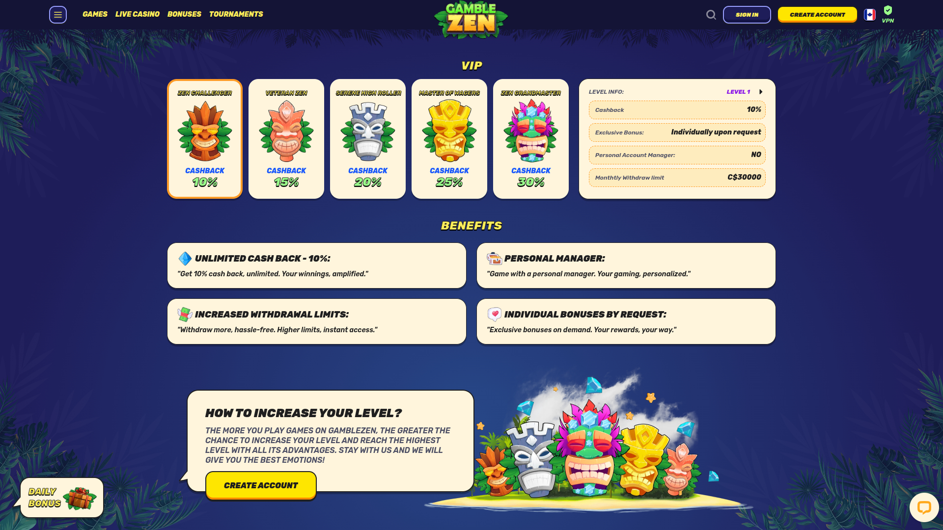 Programma VIP per desktop GambleZen