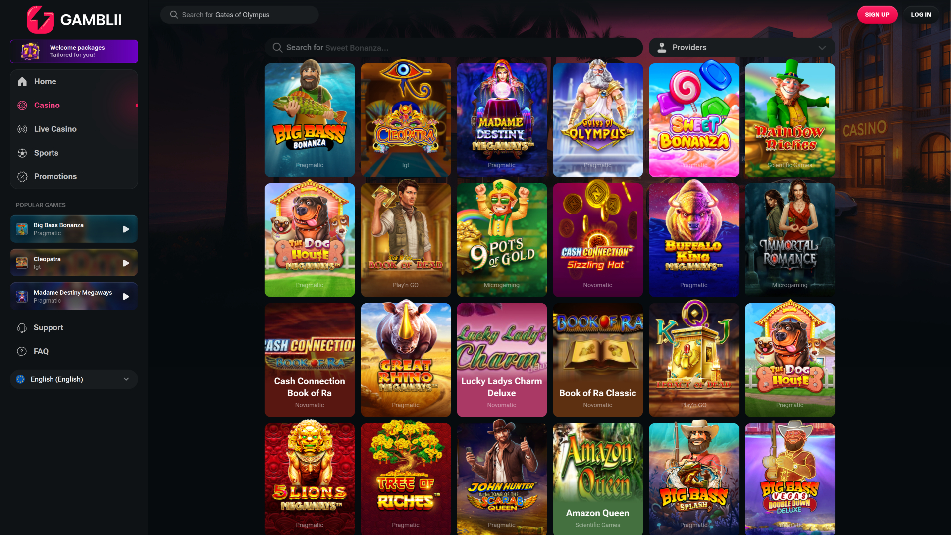 Juegos de escritorio de Gamblii Casino