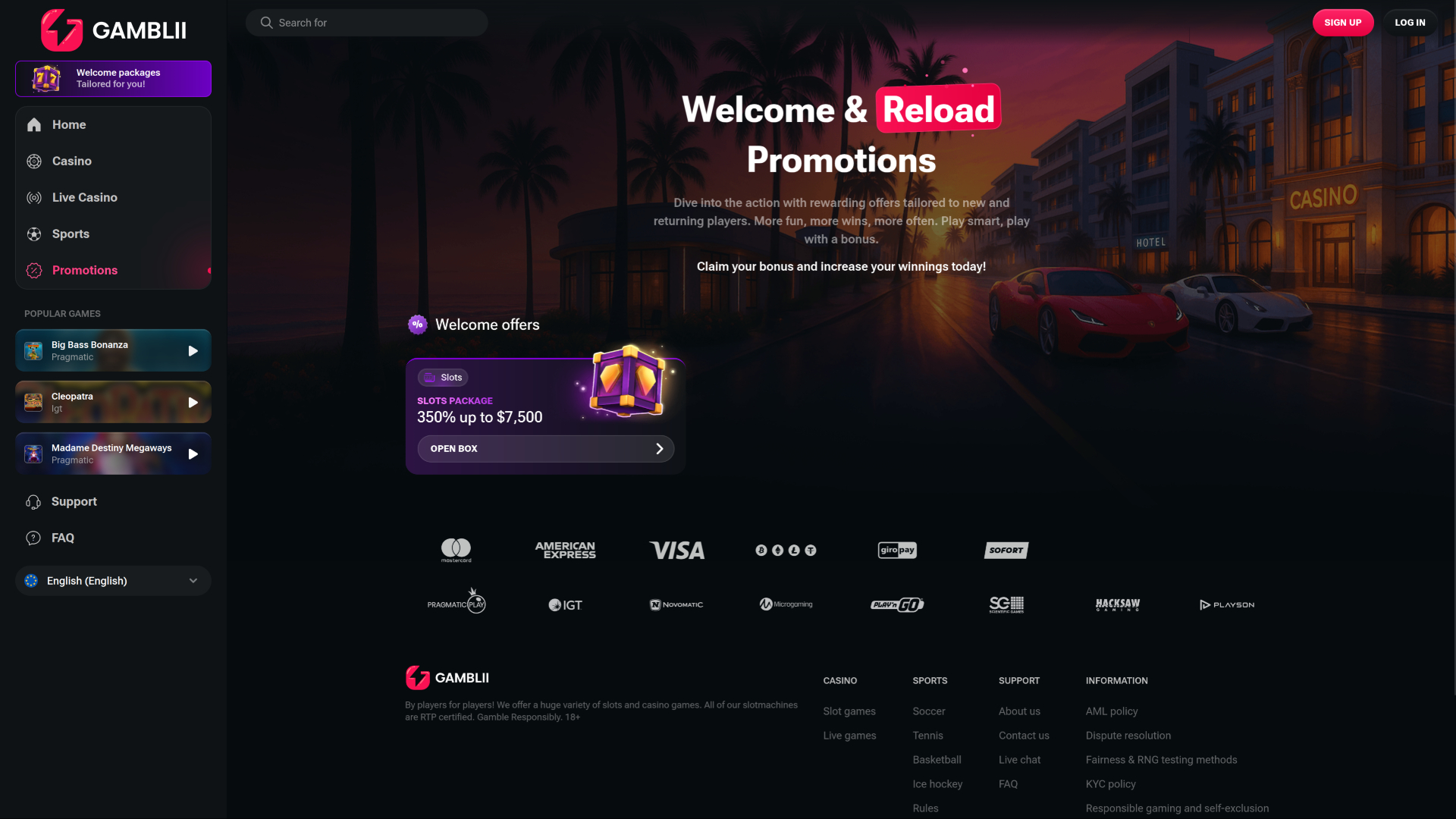 Promociones de escritorio del Casino Gamblii