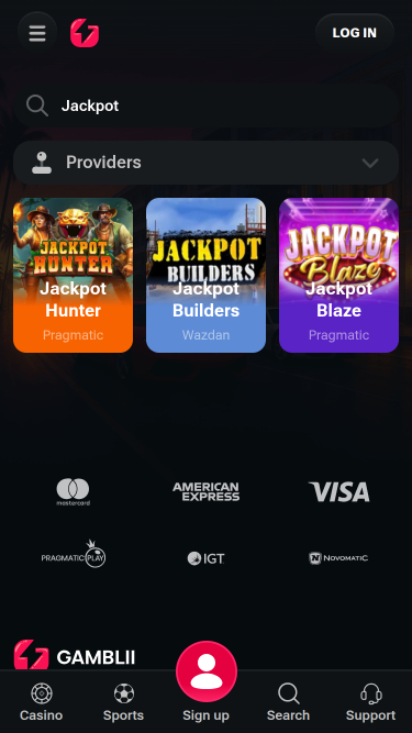 Jackpot móvil del casino Gamblii
