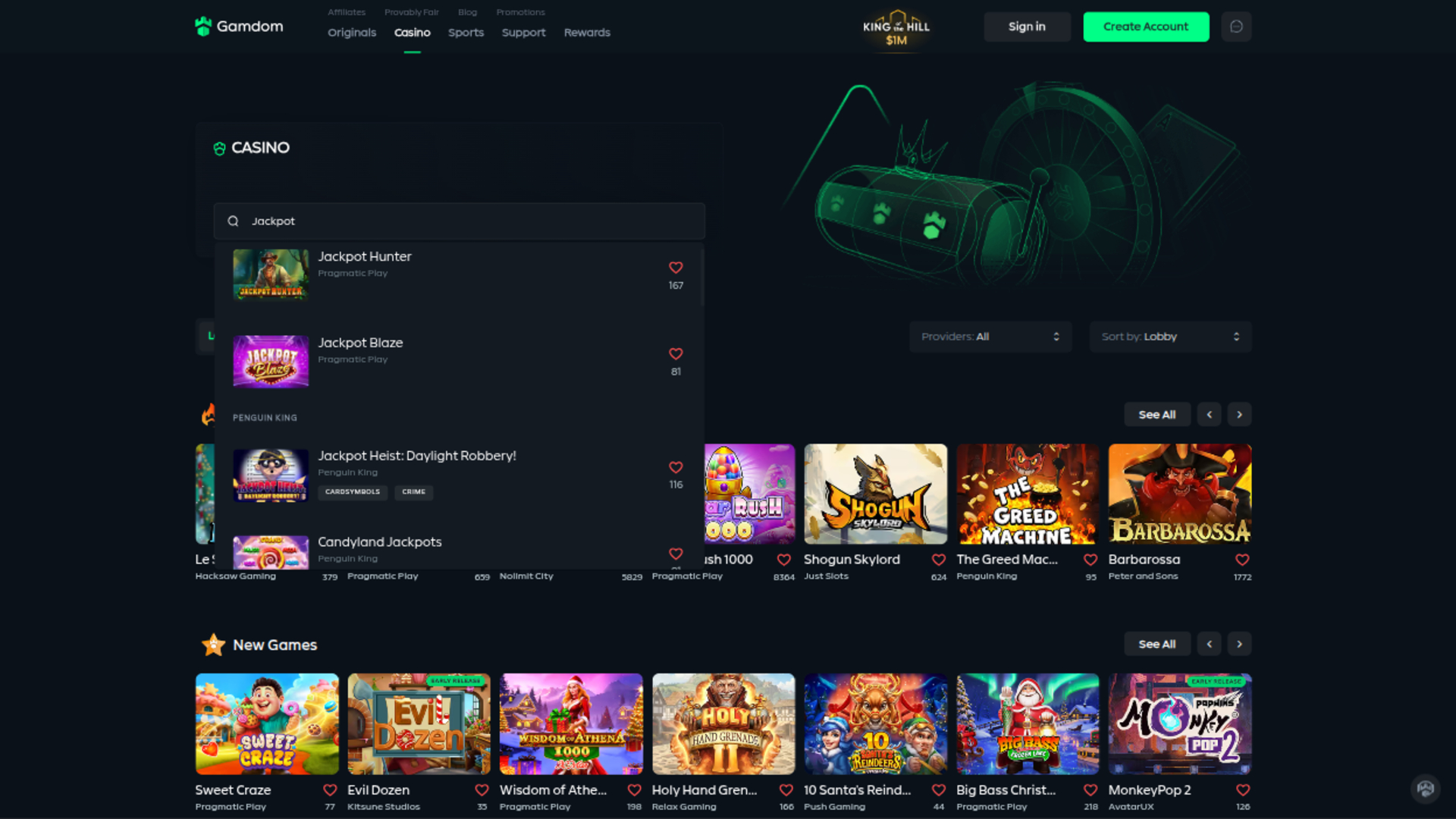 Jackpot du casino Gamdom sur ordinateur