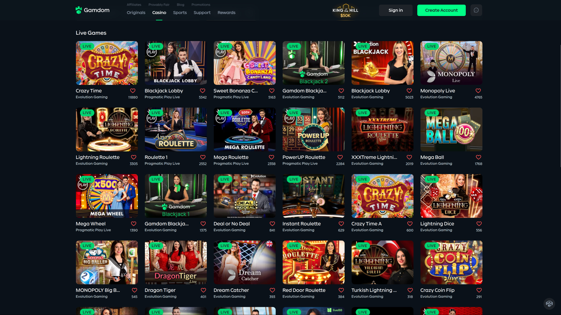 Casino Gamdom sur ordinateur avec croupier en direct
