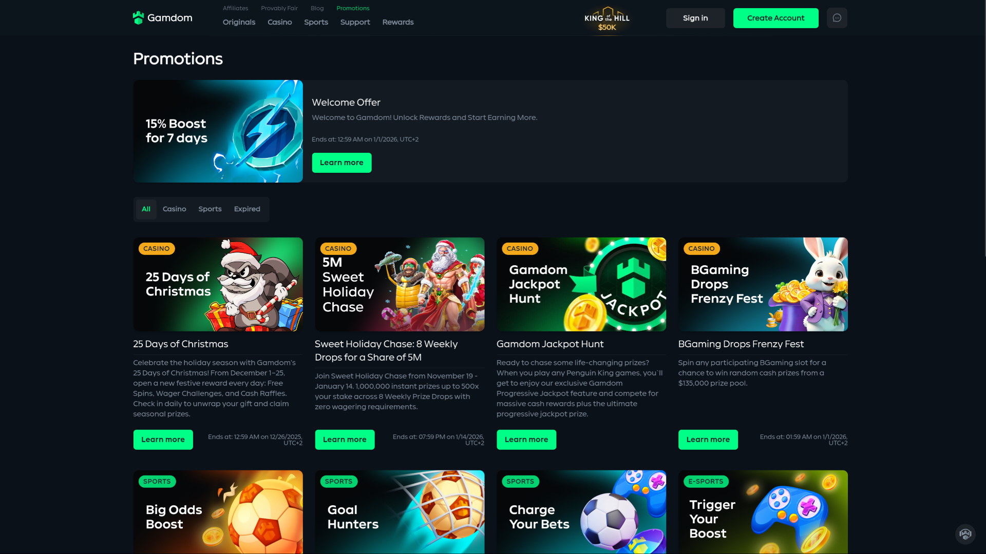 Promotions pour ordinateur de bureau du casino Gamdom