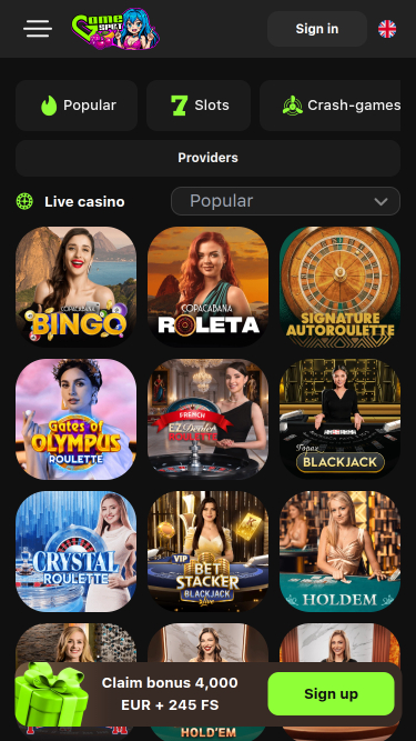 Casino móvil con crupier en vivo Game Spot