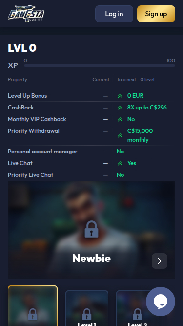 Programme VIP mobile Gangsta Casino