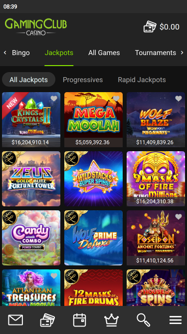 Jackpot mobile du Casino Gaming Club