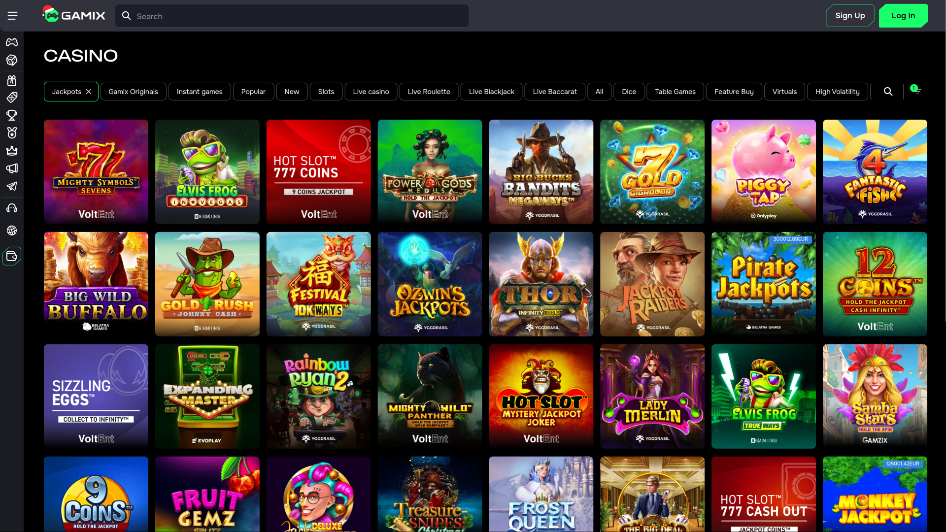 Jackpot de casino Gamix sur ordinateur