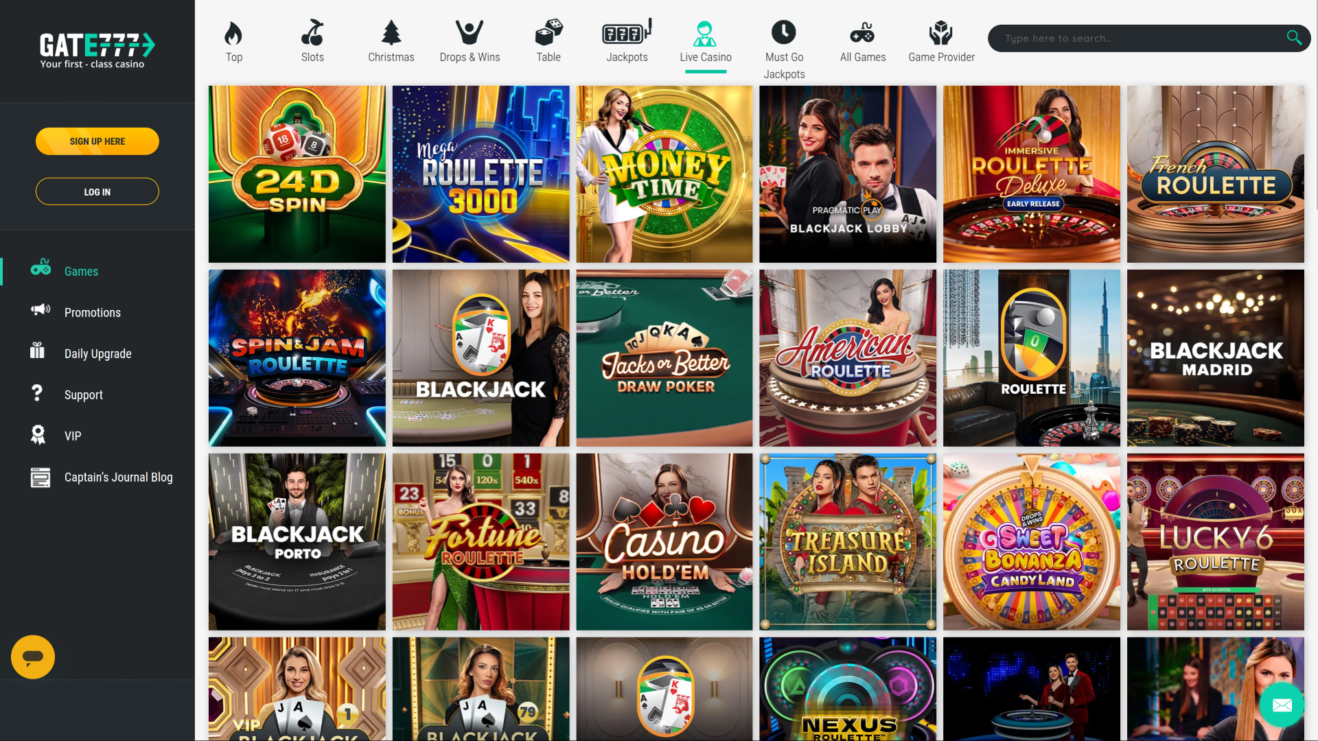 Casino Gate 777 avec croupier en direct sur ordinateur