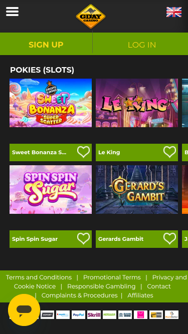 Jeux mobiles de casino Gday