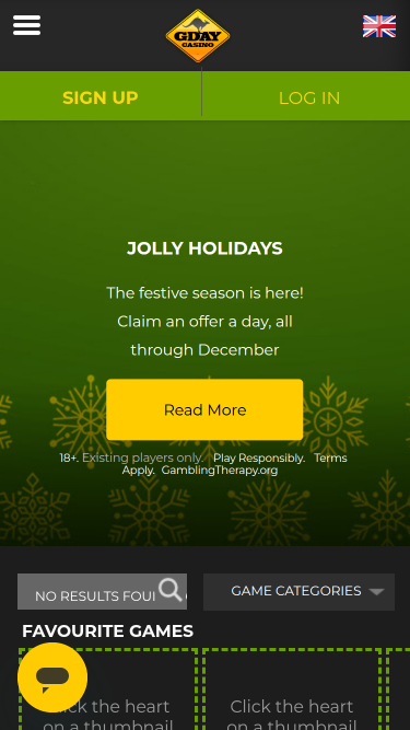 Page d'accueil mobile de Gday Casino