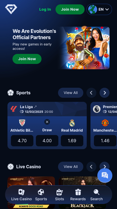 Homepage mobile di GemBet