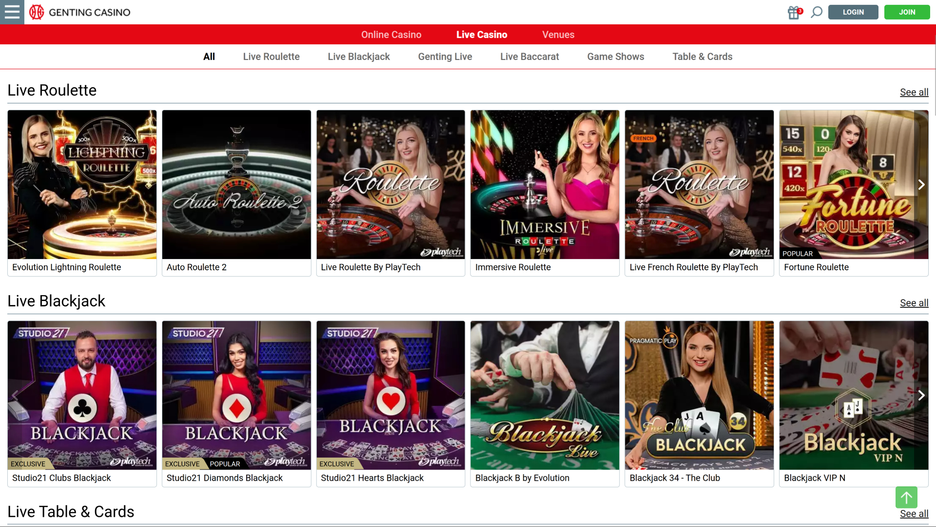 Casino Genting sur ordinateur avec croupier en direct