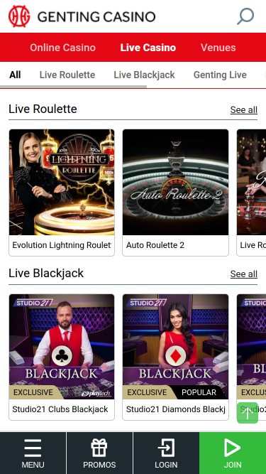 Croupier en direct mobile du casino Genting