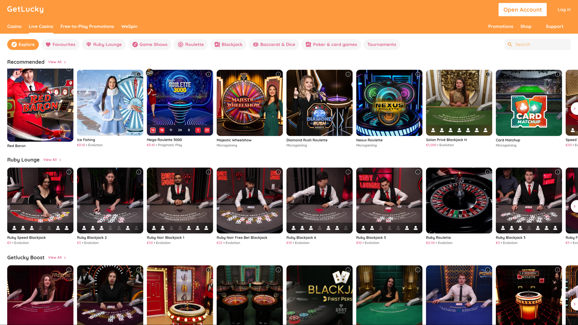 Get Lucky Casino Desktop Live Dealer