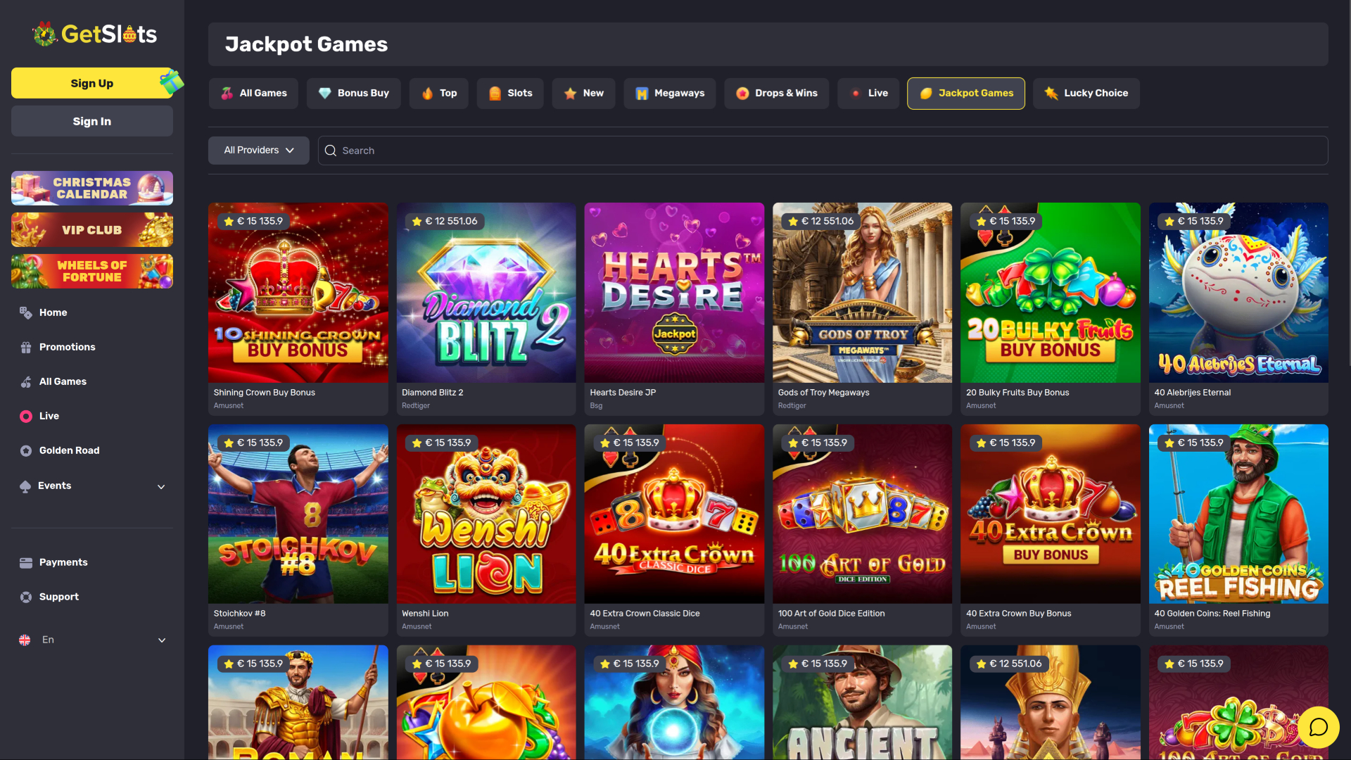 Jackpot du casino GetSlots sur ordinateur