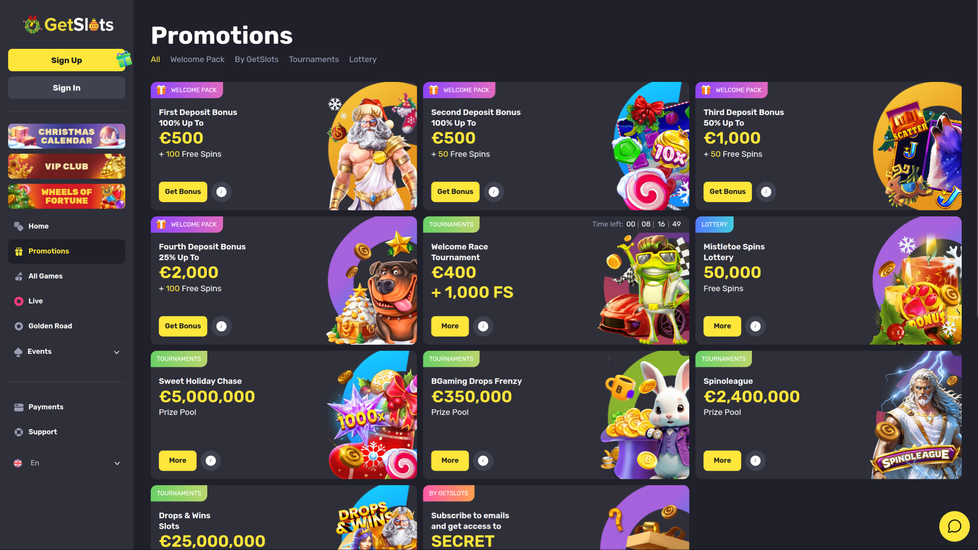 Promotions pour ordinateur de bureau du casino GetSlots