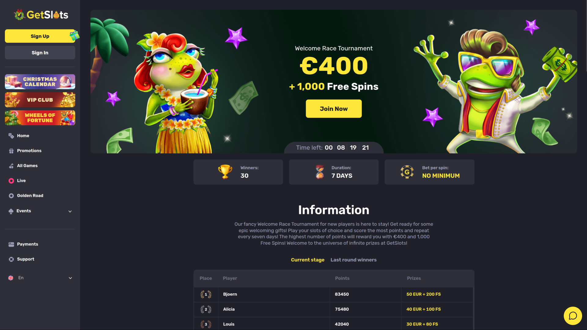 Course sur ordinateur GetSlots Casino